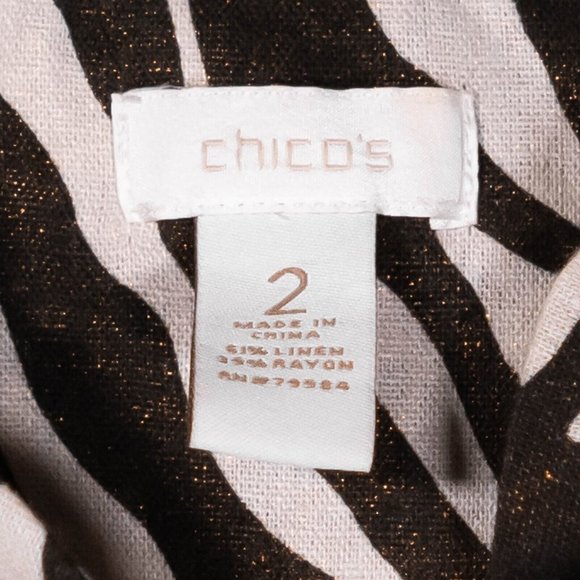 Chico's Womens Jacket Brown Beige Animal Print Linen Blend Button Glitter 2 L/12 - Picture 3 of 10